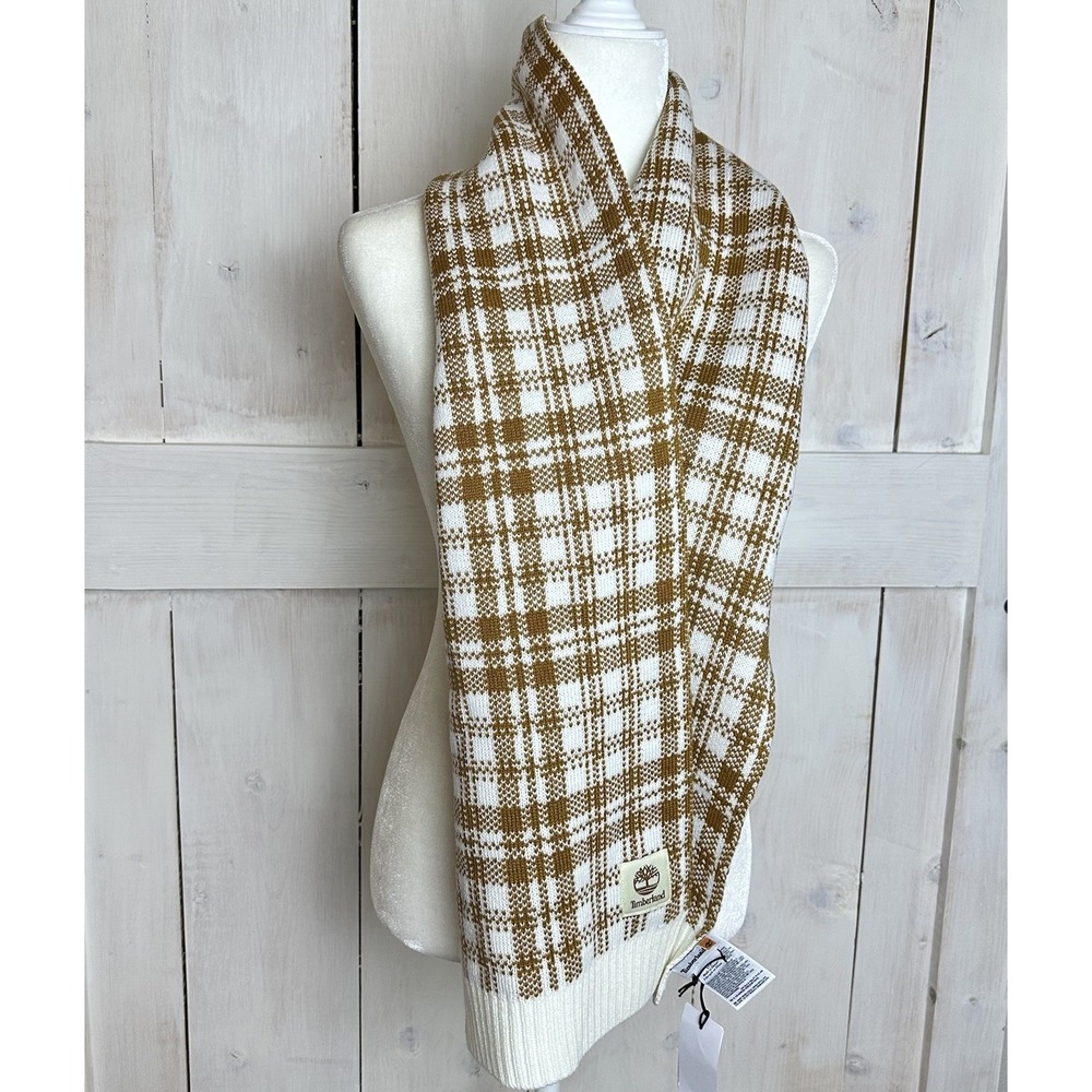 Timberland Houndstooth Plaid Scarf Brown & Cream New‎ NWT